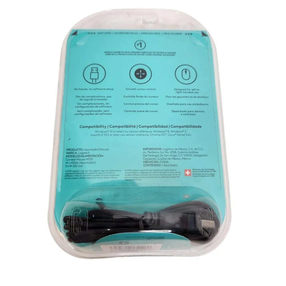 Logitech M100 Wired Optical Mouse Black USB 1000 DPI Scroll Wheel New PC Mac